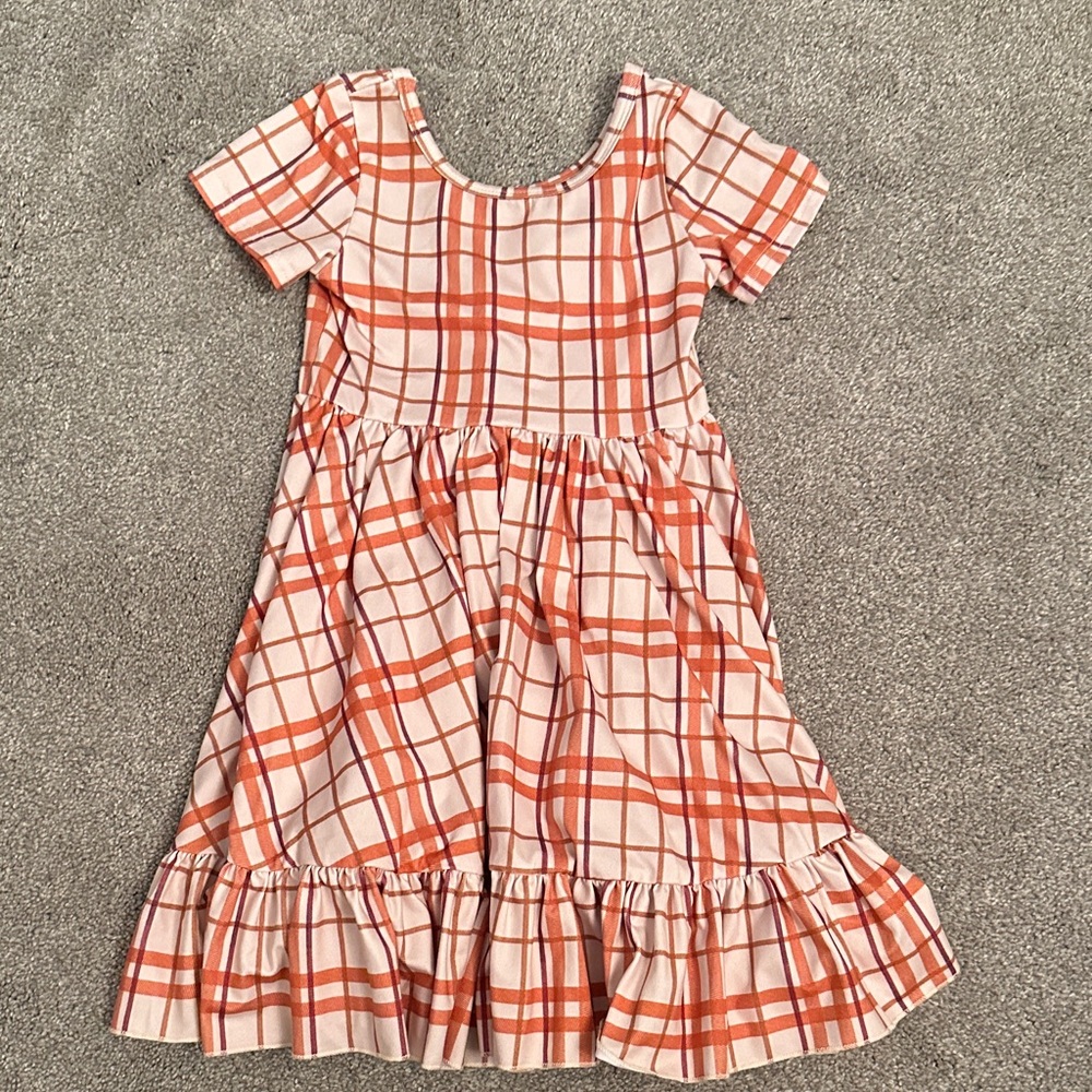 Little Stocking Co. Plaid Kids Dress in Orange and White
